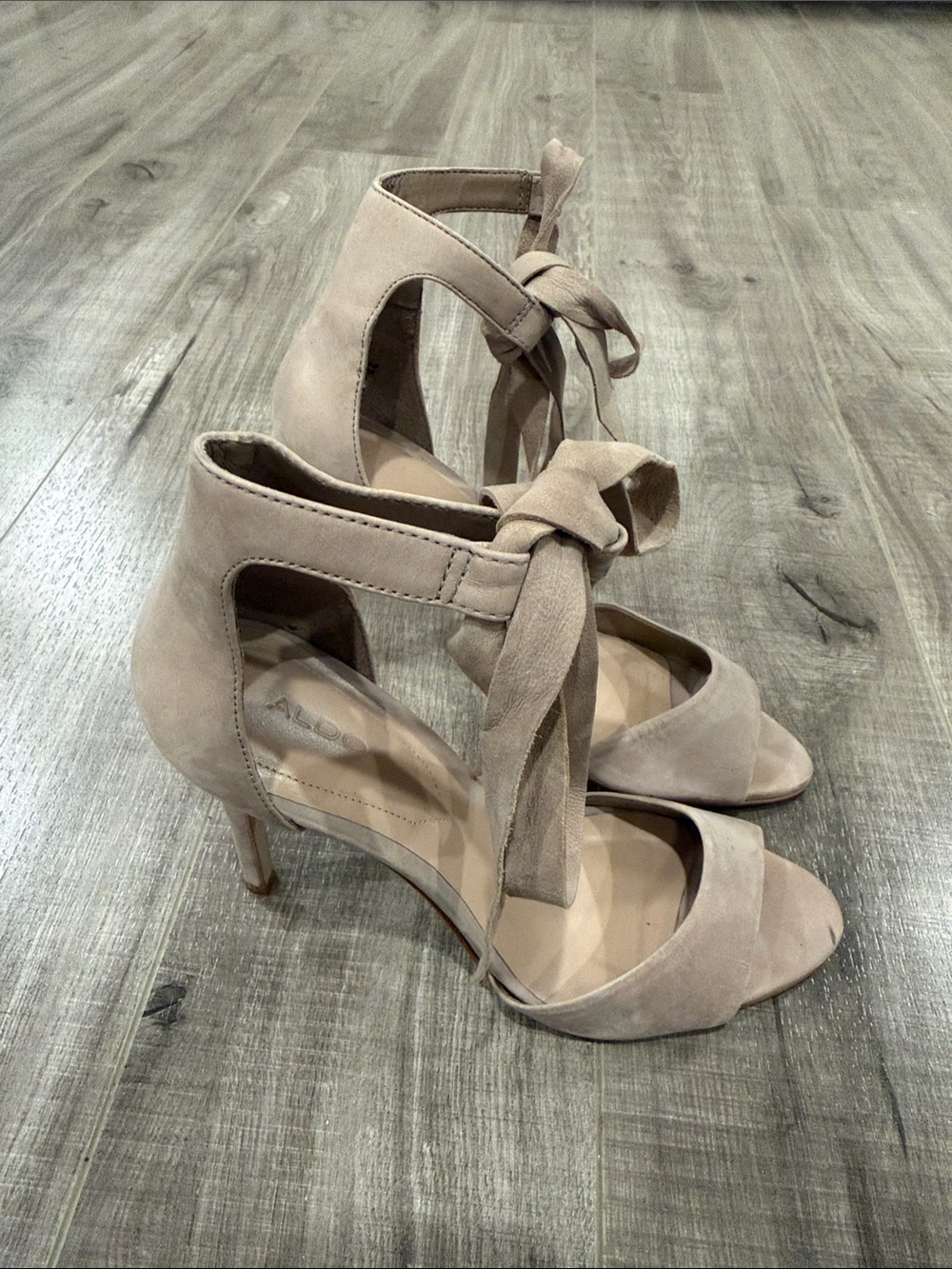 Aldo Blush Suede Ankle-Tie Heeled Sandals